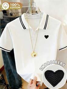 INAWLY Women's Casual Embroidered Striped Colorblock Short Sleeve T-Shirt For Daily Wear - Multicolor - View 1