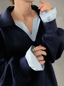 FRIFUL Women's Autumn Colorblock 2 In 1 Top & Sweatpants Set - Navy Blue - View 8