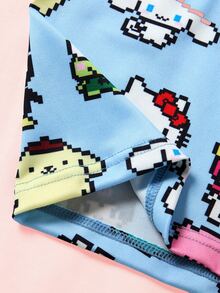 HELLO KITTY AND FRIENDS | SHEIN Men's Pixel Art Funny Cartoon Print Square Leg Shorts - Blue - View 7