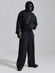 Musero Celana Jogger Minimalis Bergaya Sporty Model Barrel Leg untuk Musim Semi dan Musim Panas, Pakaian Olahraga Aktif. - Hitam - View 1