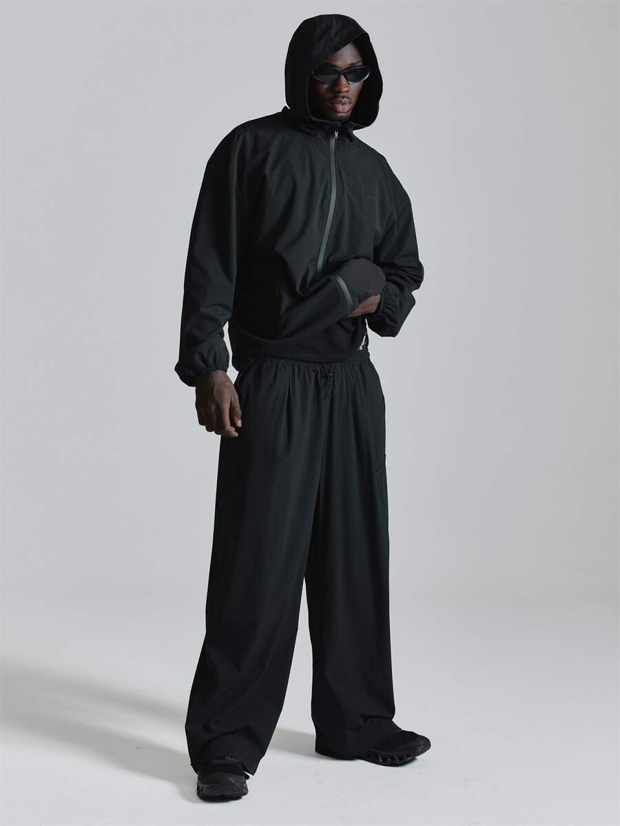 Musero Celana Jogger Minimalis Bergaya Sporty Model Barrel Leg untuk Musim Semi dan Musim Panas, Pakaian Olahraga Aktif. - Hitam - View 1