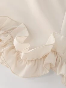 SHEIN Franclia Elegant Daily Commute & Date Peter Pan Collar Petal Sleeve Ruffle Hem Women's Short Dress - Apricot - View 4