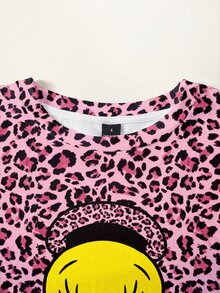 LOONEY TUNES X SHEIN Women's Leopard Print Cartoon Graphic Casual Daily Short Sleeve T-Shirt - White - View 5