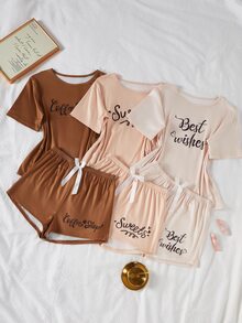 Snug Zone Letter Print Casual Pullover Short Sleeve & Shorts Set, 3-Color Combination - Multicolor - View 6