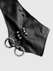 ROMWE Grunge Punk Music Festival Punk Metal Rivet Cross PU Halter Backless Tank Top - Black - View 4