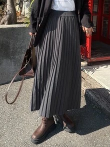 FRIFUL Women's Autumn Pleated Long Sweater Skirt - Dark Grey - View 6