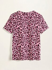 LOONEY TUNES X SHEIN Women's Leopard Print Cartoon Graphic Casual Daily Short Sleeve T-Shirt - White - View 4