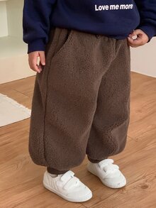 DAZY Baby Girl Solid Color Casual Versatile Daily Wear Jogger Pants - Coffee Brown - View 8