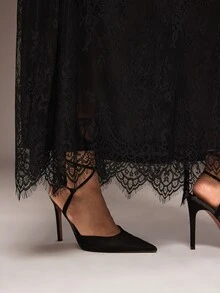 Freevana Plus Size Women's Lace Patchwork Casual Elegant Versatile Skirt Autumn Cocktail Evening Black - Black - View 5