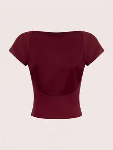 SHEIN EZwear 2件組 女款露背圓領短袖修身短版T恤 - 彩色 - 查看 4