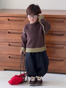 DAZY Infant (Boy) High Neck Korean Style Long Sleeve Solid Color Sweater, Autumn/Winter - Coffee Brown - View 4