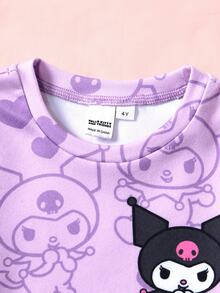 HELLO KITTY AND FRIENDS | SHEIN Young Girl Cartoon Print Long Sleeve Top And Pants Loungewear Set - Purple - View 3