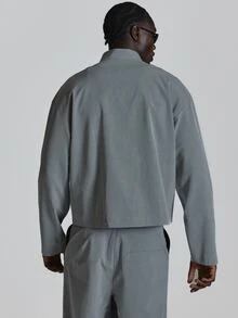 Musero Blazer Potongan Longgar Sedikit Pendek, Kancing Penutup, Setelan Blazer Saja, Perlengkapan Musim Gugur dan Musim Dingin - Grey - View 5
