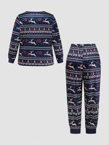 Chillnights Casual Comfortable Christmas Element Striped Fair Isle Print Crew Neck Christmas Plus Size Women's Pajama Set - Multicolor - View 2