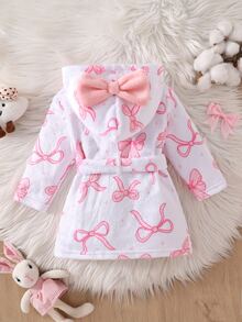 Souflis Newborn Baby Pink Heart Plush Bowknot Robe - Baby Pink - View 3