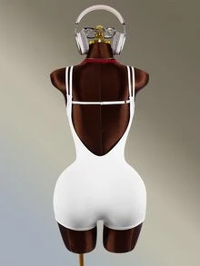 Amplova Celana Pendek Ketat Wanita Model One-Piece Tanpa Punggung dengan Motif Digital Blok Warna Merah & Putih, Tali Ganda, dan Tali Tipis - Red and White - View 2