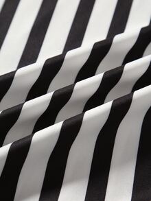 GlowEve CURVE Gaun Kasual Modis untuk Liburan, Gaya Prancis Vintage, Elegan, Cocok untuk Perjalanan, Motif Garis Hitam Putih, Jala, dan Patchwork, Cocok untuk Musim Gugur. - Hitam - View 4