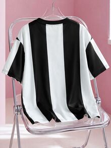 HELLO KITTY AND FRIENDS | SHEIN Men's Letter Print Crew Neck Short Sleeve Casual T-Shirt - Black and White - View 2