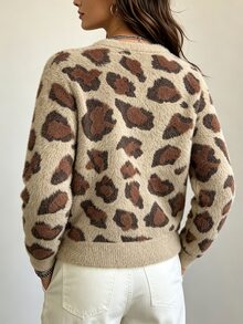 SHEIN Women's Fashion Street Leopard Print Long Sleeve Sweater - Multicolor - View 2