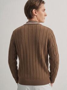Manfinity CityGents Sweater Rajut Kasual Lengan Panjang Kerah Tinggi Bergaris untuk Pria - Coffee Brown - View 2