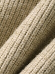 DAZY Sweater Wanita Longgar Kasual Model Bahu Terbuka Lengan Lentera Pendek Warna Khaki, Musim Gugur - Aprikot - View 7