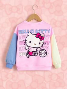 HELLO KITTY AND FRIENDS | SHEIN بلوزة رياضية كاجوال يومية بطباعة حروف كرتونية بأكمام طويلة للفتيات الصغيرات - متعدد الألوان - مشاهدة 3