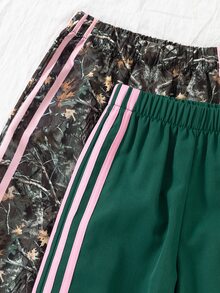 少女對比粉色條紋寬腿運動長褲 美式復古迷彩休閒運動褲 - 彩色 - 查看 5