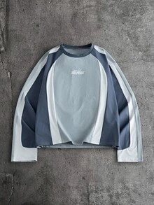 AXEPEAK Camiseta de manga larga con bloques de color y patchwork para hombre talla grande - Azul - Ver 7
