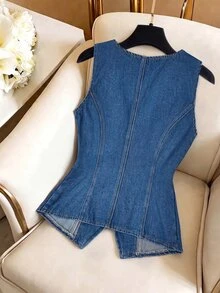 GlowEve Women's Casual Denim Vest Jacket - Blue - View 3