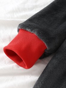 男童酒紅色長袖抓絨連身居家服 - 深灰色 - 查看 9
