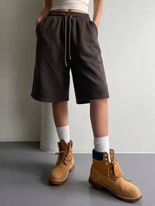 DAZY Women's Casual Versatile Elastic Drawstring Shorts - Brown - View 3