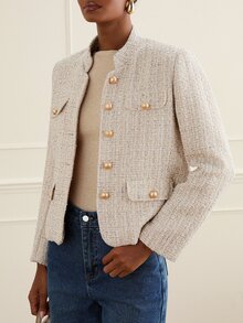 Lilora Jaket Wanita Lengan Panjang Kasual Elegan Serbaguna Kancing Tunggal untuk Perjalanan Kantor/Komuter, Warna Beige, Musim Gugur - Aprikot - View 5