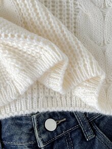 SHEIN 青少年女孩簡約保暖內裡加厚休閒日常毛衣 - 白色 - 查看 5