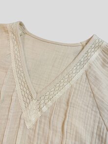 Holdful Holdful Autumn/Winter New V-Neck Lace Patchwork Versatile Comfortable Women's Long Sleeve Blouse - Apricot - View 6