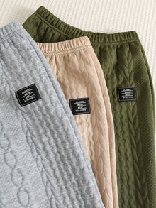 SHEIN 兒童男童 3件組休閒可愛百搭簡約印花純色慢跑褲 鬆緊腰 - 彩色 - 查看 6