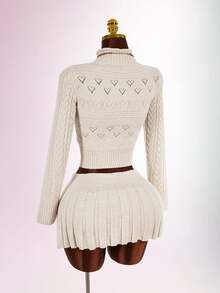 Amplova Women's Solid Color Long Sleeve Top And Mini Skirt Casual Daily Knit 2 Pieces Set - Coffee Brown - View 5