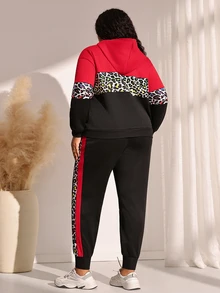 BrightlyHer Plus Size Colorblock Side Stripe Drawstring Pocket Hooded Long Sleeve Two Pieces Set Fall Winter 2026 - Multicolor - View 3