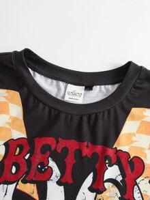 Betty Boop x SHEIN Men's Letter Cartoon Print Casual Daily Wear T-Shirt - Black - View 5