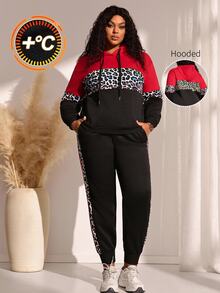 BrightlyHer Plus Size Colorblock Side Stripe Drawstring Pocket Hooded Long Sleeve Two Pieces Set Fall Winter 2026 - Multicolor - View 2
