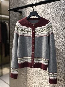 SHEIN Women's Fashion Jacquard Button Contrast Color Cardigan - Multicolor - View 6