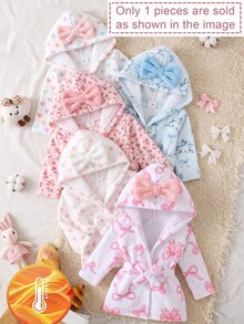 Souflis Newborn Baby Pink Heart Plush Bowknot Robe - Baby Pink - View 2