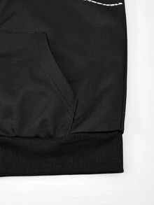 SHEIN 青少年男孩字母印花長袖拉鍊連帽衛衣，內層保暖加絨 - 黑色 - 查看 5