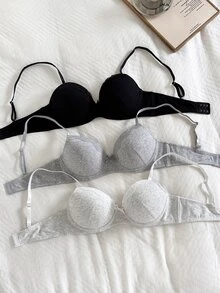 Napfluff Women's Lace Patchwork Bra 3pcs Set - Multicolor - View 6