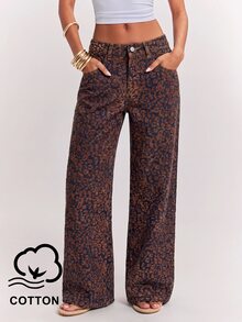 SHEIN BAE 女款休閒日常牛仔褲，附口袋與鈕扣設計 - 藍色 - 查看 1