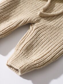 SHEIN 3pcs Newborn Baby Knit Sweater Pants Hat Set Sweet Cream Khaki Hello World Star Embroidery Ribbed Pom Pom Beanie Long Sleeve Photography Fall Jumpers - Khaki - View 5