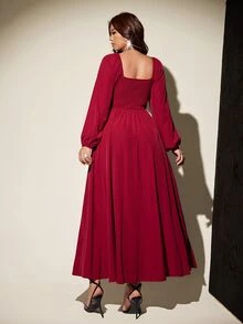 Viva Relle Plus Size French Romantic Ruffle Trim Dress, Princess Style For Party - Burgundy - View 2