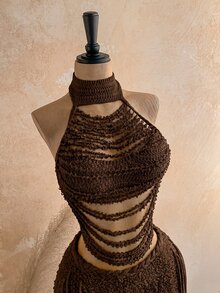Soleia Vacation Boho Sexy Beach Outfit Women's Clothing St. Patrick's Day Spring Break Easter Music Festival Dark Brown Sweater Two Pieces Set Summer - Coffee Brown - View 6