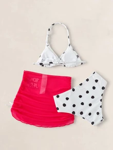 TOM & JERRY X SHEIN Tween Girl Polka Dot Closure Bikini Top And Triangle Bottom Two-Piece Swimsuit Set With Mini Skirt - Multicolor - View 2