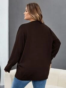 SHEIN CURVE+ 大尺碼女款純色長袖單排扣休閒針織開襟衫 - 咖啡棕 - 查看 2