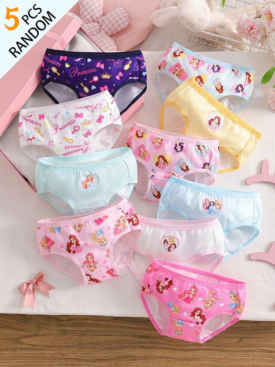 SHEIN Random 5-Piece.Girl Princess Print Cute And Elegant Multi-Color Triangle Underwear. - Multicolor - View 1